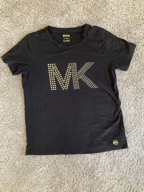 Michael Kors Black Tee with Gold MK Stud Logo